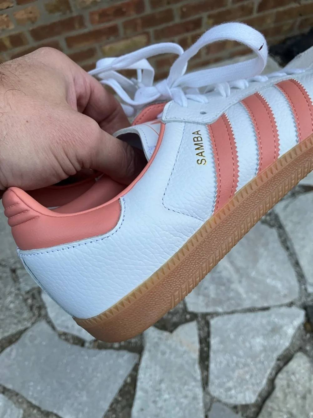 Adidas Samba Leather Sneakers in White & Coral - Picture 9 of 16